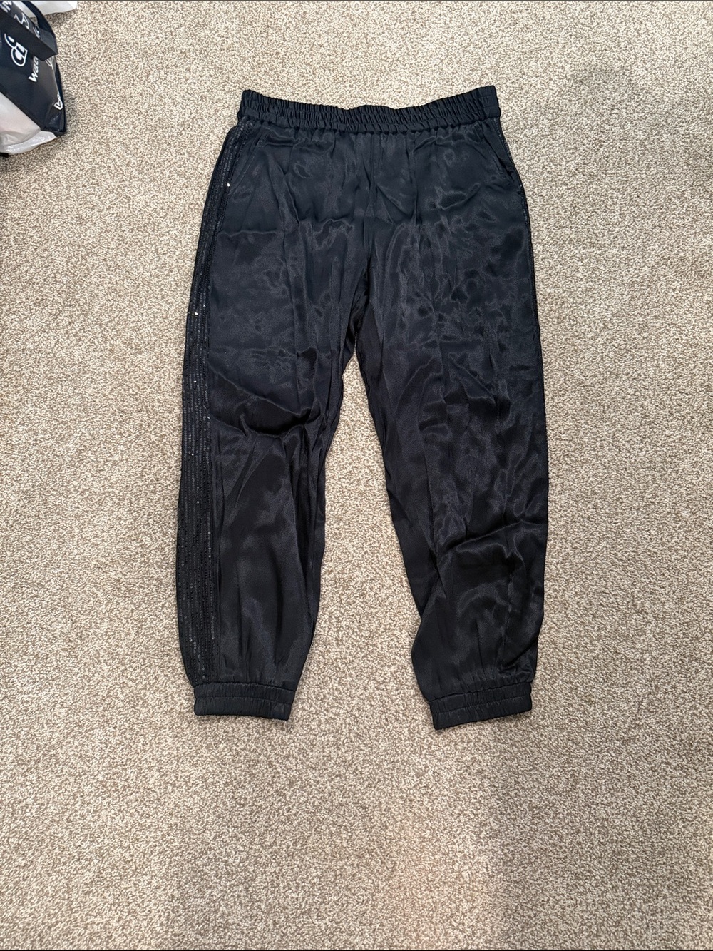 Halogen Black Sequin Side Stripe Satin Joggers